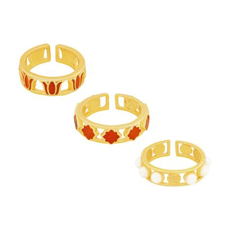 Teejh Prerana Red and Gold Enamel Ring Set