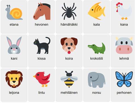 Animals in Finnish - Vocabulary Game - Ekvis.com