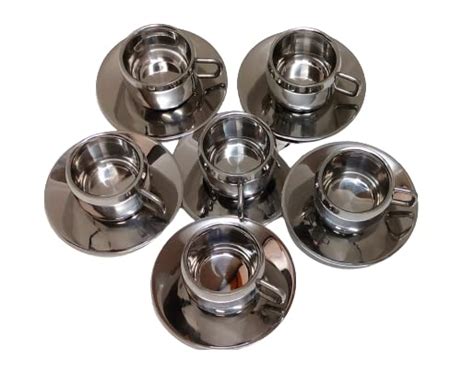 Dynore Stainless Steel Set of 6 Apple Tea Cup with 6 Saucer : Amazon.in ...