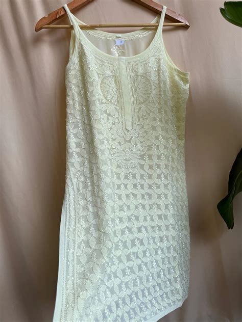 Chikankari Noodle Strap short Top in Light Yellow - ARIAA CHIKANKARI
