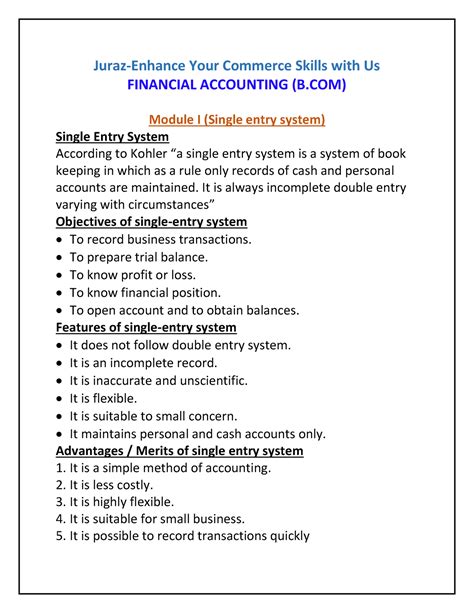 Financial Accounting-Module 1-Single entry system - Juraz-Enhance Your ...