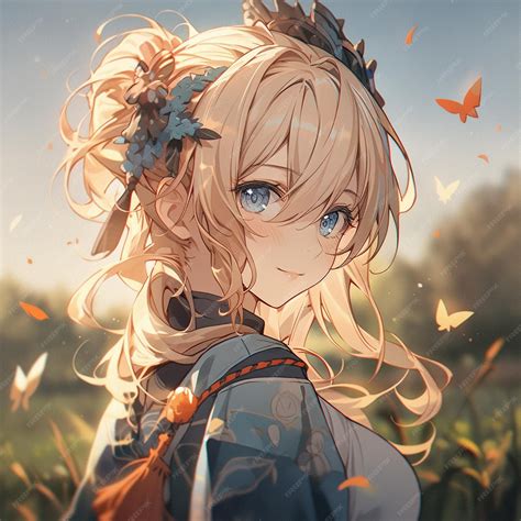 Premium Photo | Anime girl with long blonde hair and blue eyes in a ...