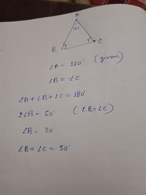 the Vertical angle of a triangle is 120 degree if other two angles are ...