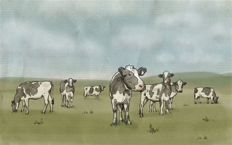 Download wallpaper 2560x1600 drawing, cows, milk, prairie hd background