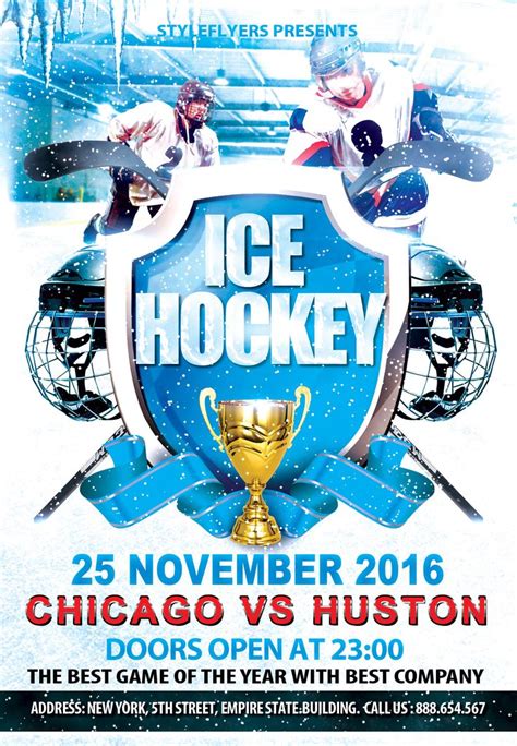 an ice hockey tournament flyer with two players on the front and back ...