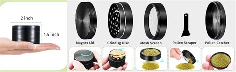 Buy KACOOL Spice Grinder Crusher, 2.5 Inch 4-Piece Zinc Alloy Herb ...