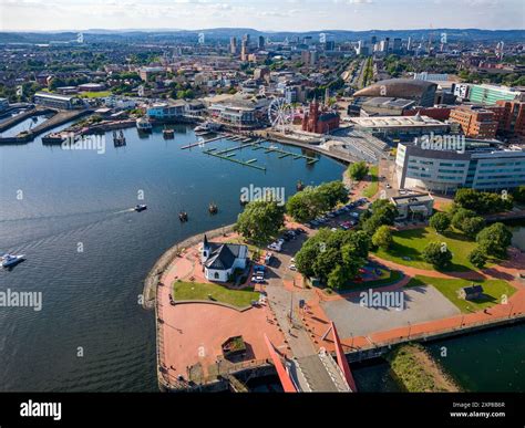 Aerial view of the lagoon and waterfront of Cardiff Bay, the capital city of Wales Stock Photo ...