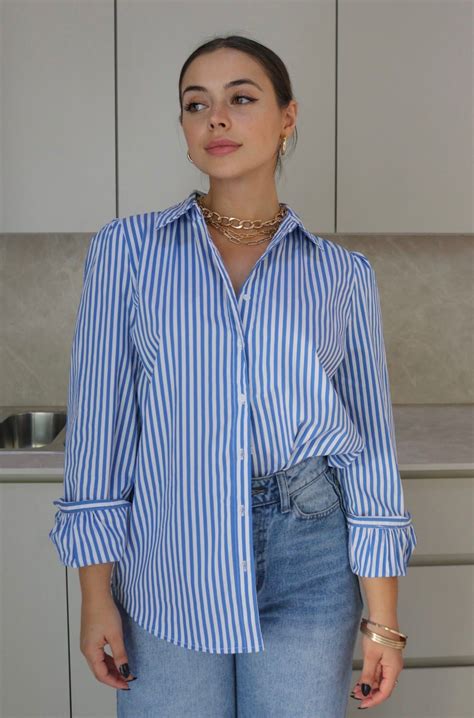 'Oxford' Classic Striped Button Down Shirt in Blue and White - S ...