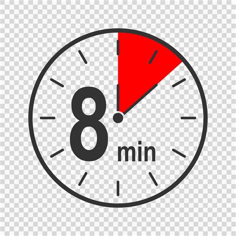 Clock icon with 8 minute time interval. Countdown timer or stopwatch ...