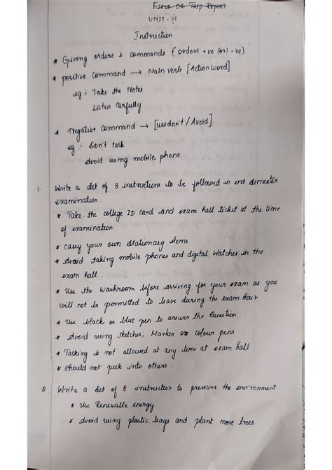 English sem 1 Notes - FIELD OR TRIP REPORT UNIT Instruction Giving ...