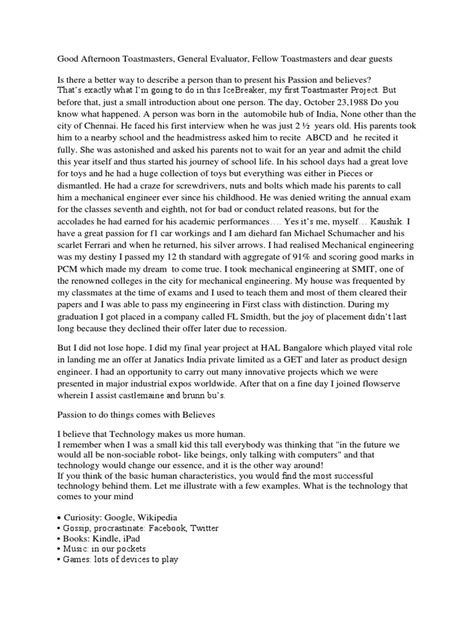 Image result for Toastmasters Script Sample