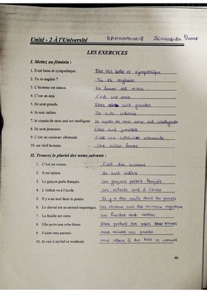 Unit 5 Exercises - french exercise 5 - LES EXERCICES I. Remplissez les ...