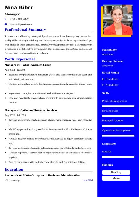 Manager Resume Examples 的图像结果