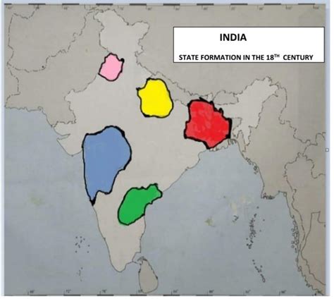 On the map of India, some boundaries are filled with different colours ...