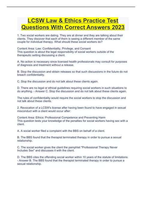 LCSW Law & Ethics Practice Test Questions With Correct Answers 2023 ...