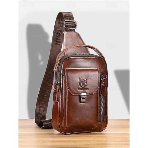 Men's Brown Leather Crossbody Sling Bag with Multiple Compartments and ...