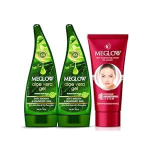 Meglow Skincare Combo Pack of 3-Aloevera Gel(2)125ml Each with Aloevera ...