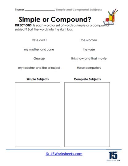 Compound Subject Worksheet 的图像结果