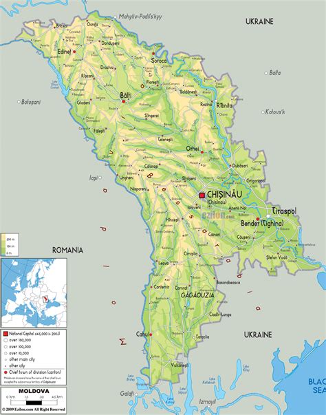 Large physical map of Moldova with roads, cities and airports | Moldova | Europe | Mapsland ...