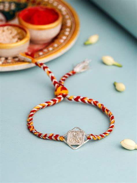Buy Rhodium Good Luck Moissanite Silver Rakhi