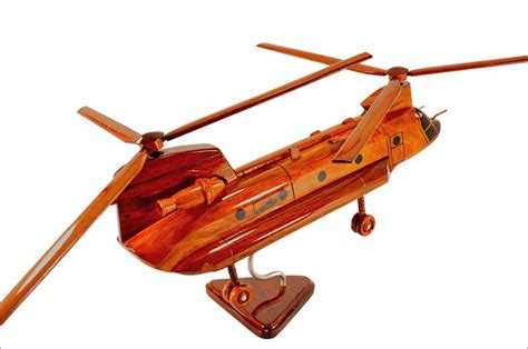 CH-47 Chinook Helicopter Natural Mahogany Wood Aircraft Model