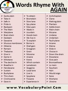 List of Words That Rhyme with Again in English - Vocabulary Point