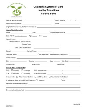 Fillable Online ok Oklahoma Systems of Care Healthy Transitions ...