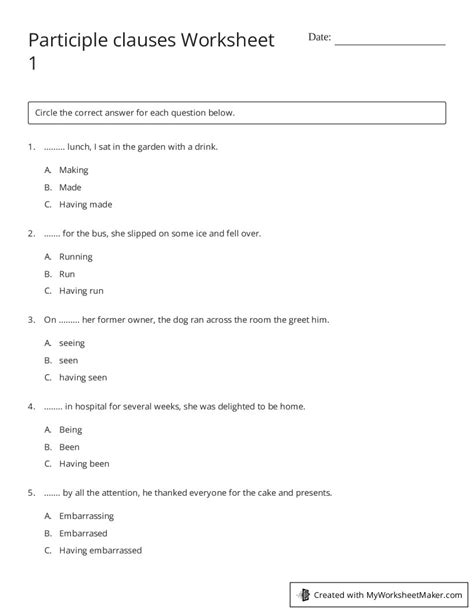 Image result for Participle Clauses Practice