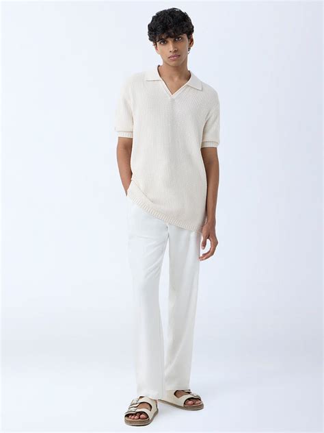 Buy ETA White Relaxed-Fit Mid-Rise Cotton-Blend Chinos from Westside
