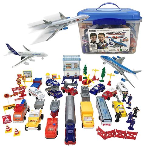 Buy JoyAbit Airport Play Set - 57 Piece Kids Playset In Storage Bucket ...