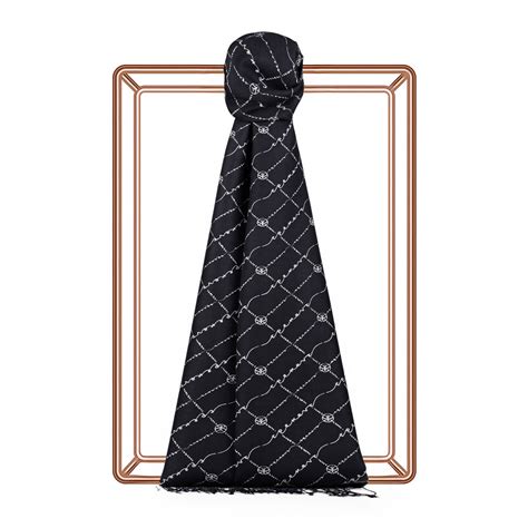 Black Monogram Silk Scarf | Ipekevi