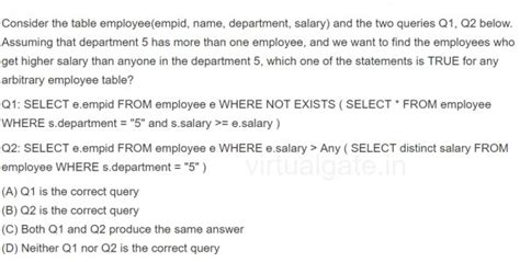 Databases: Virtual Gate Test Series: Databases - Sql query