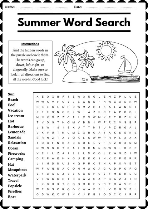 Summer Word Search Puzzles Printable - Free coloring pages to print