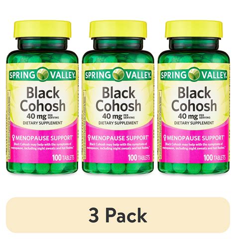 (3 pack) Spring Valley Black Cohosh Menopause Support Dietary Supplement Tablets, 40 mg, 100 ...