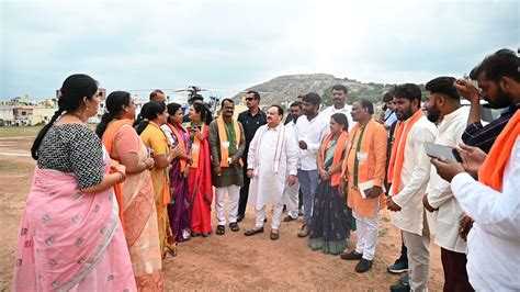 Grand welcome BJP National President Shri J.P. Nadda on arrival at ...