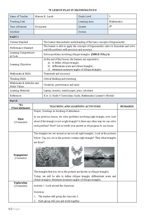 Image result for Lesson Plan in Math 7With Annotation