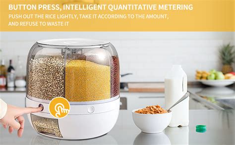 Buy Dravizon 6-Grid Rotating Food Dispenser - Rice Bucket Storage Tank ...