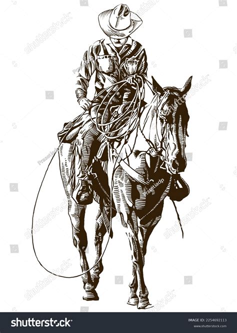 Cowboy On Horse Drawing Minimalist Cowboy Line Art, Horse Rider Lasso,