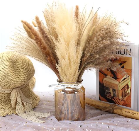 Buy 65 pcs Pampas Grass Decor?17" 43cm Natural Dried Pampas Grass Boho ...