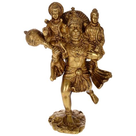 Kapasi Handicrafts Lord Hanuman Carrying Rama and Laxman Brass Idol ...