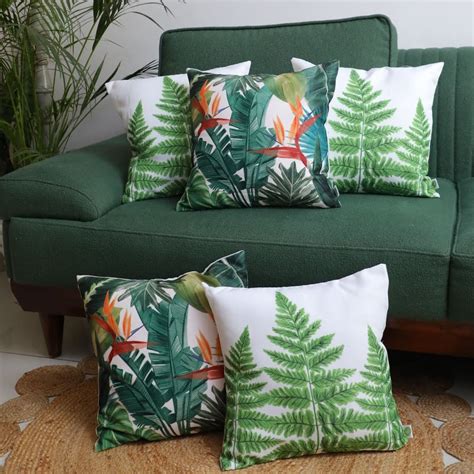 Buy Bird of Paradise X Ferns in Bloom Combo Cushion Cover Set of 5 ...