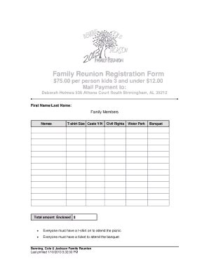 Fillable Online Family Reunion Registration Form Fax Email Print ...