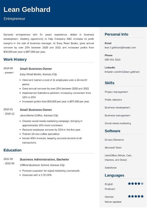 Entrepreneur Resume 的图像结果