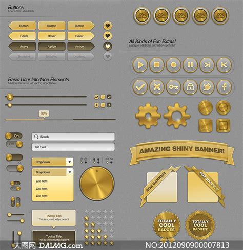 金色质感网页UI设计PSD素材_大图网图片素材