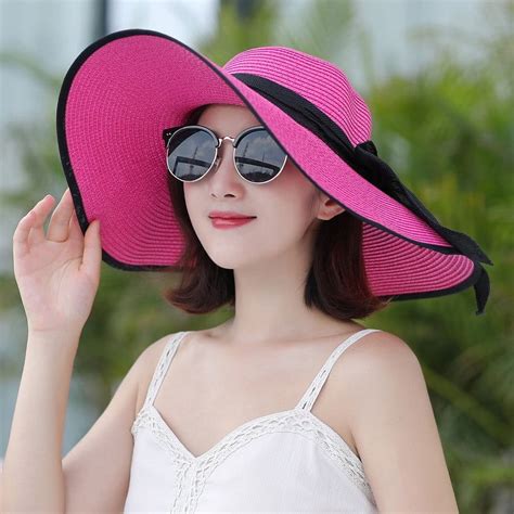 Beach Hats For Women Big Straw Wide Brim Summer Hat Floppy Foldable ...