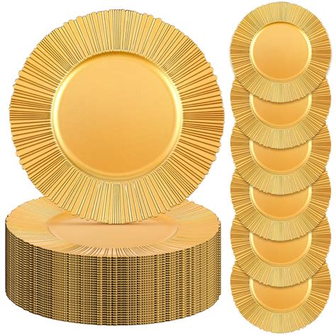 Yaomiao 50 Pack 13 Inch Gold Charger Plates Fluted Rim Plastic Chargers ...