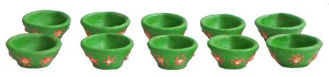 Buy DollsofIndia Set of Ten Terracotta Hand Painted Green Diya ...