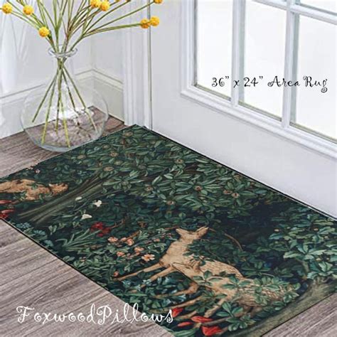 William Morris Forest Green Rug: Deer & Floral Woodland Area Rug - Etsy