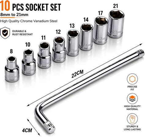 upal Aiwa 10 Pieces Hand Tools Wrench Set Spanner Set Tool Kit Socket ...