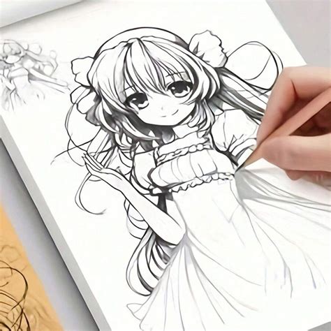 1 Book/48 Page Anime Hand Drawn Sketchbook, Anime Character Line ...